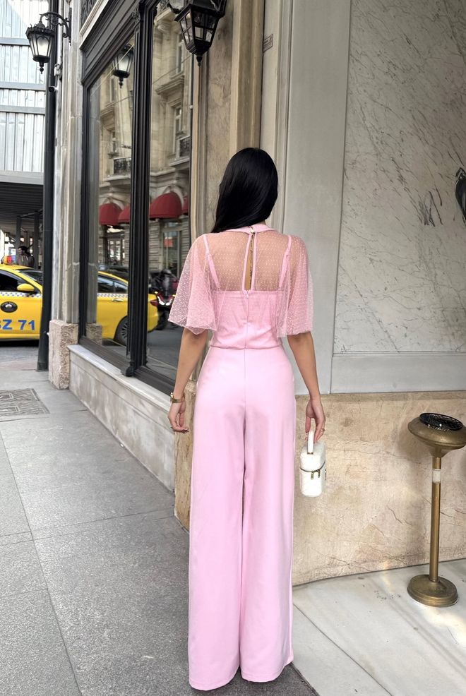 Miss Janell Pink Tailored Jumpsuit With Buttoned Closure Wholesale Clothing 1