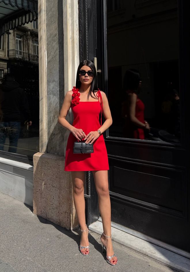 Miss Janell Kırmızı Seksi Zarif Resmi Mini Düz Elbise Toptan Giyim Seksi