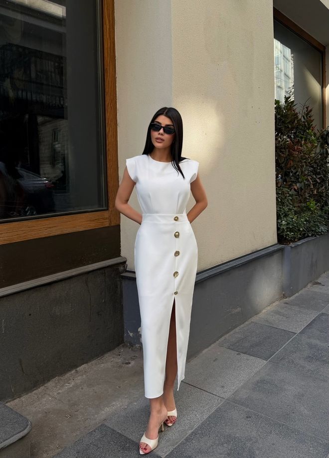 Miss Janell Елегантна Бяла Вталена Рокля С Къси Ръкави Дрехи на едро Секси