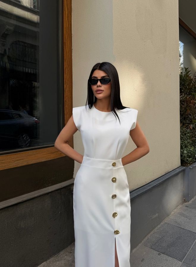 Miss Janell Elegant White Sheath Dress With Cap Sleeves Wholesale Clothing 1