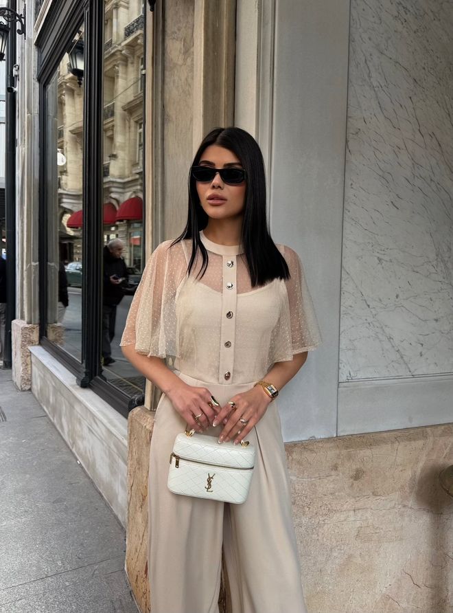 Miss Janell Beige Tailored Jumpsuit With Flutter Sleeves Wholesale Clothing 5