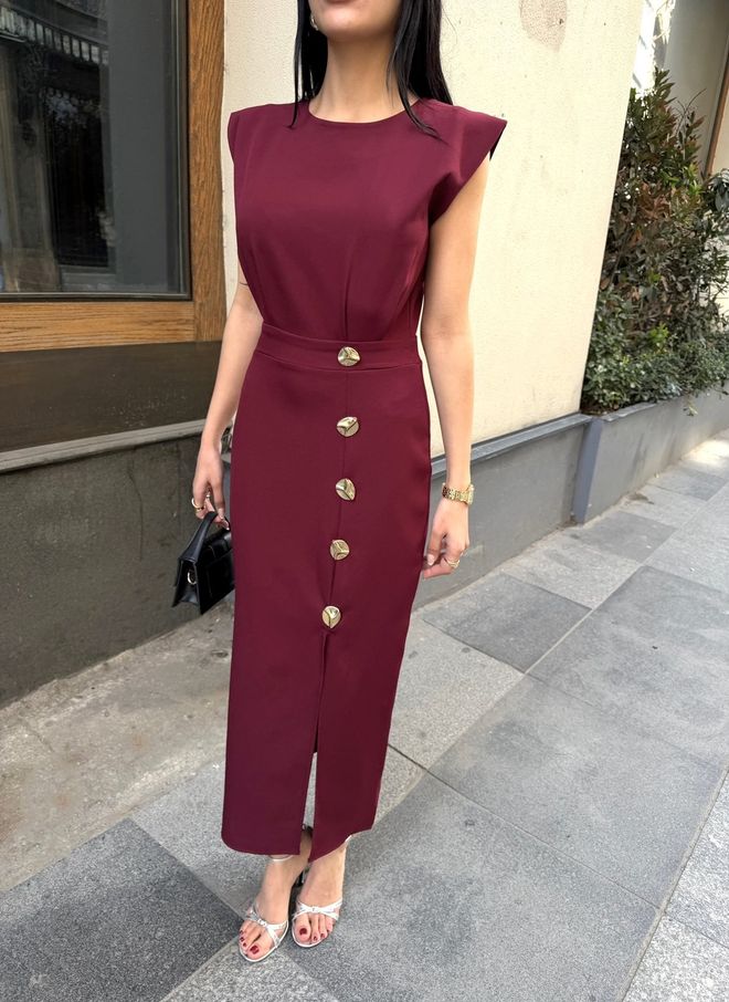 Miss Janell Claret Red Elegant Midi Sheath Dress Wholesale Clothing 1