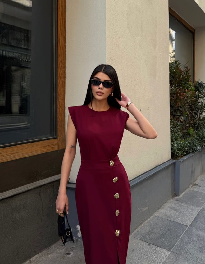 Miss Janell Claret Red Elegant Midi Sheath Dress Wholesale Clothing Christmas