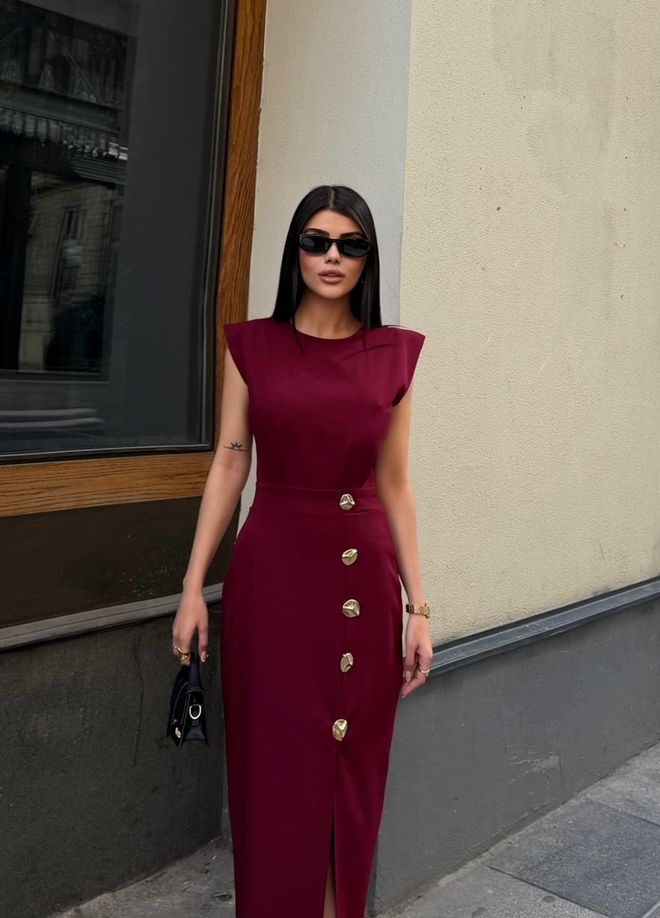 Miss Janell Claret Red Elegant Midi Sheath Dress Wholesale Clothing 5