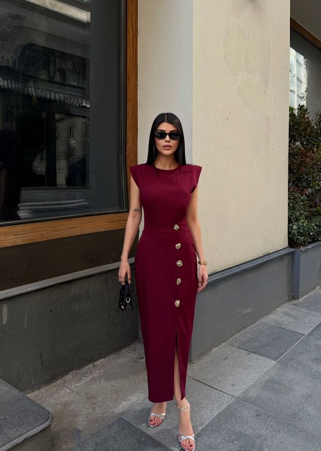 Miss Janell Claret Red Elegant Midi Sheath Dress Wholesale Clothing Spring