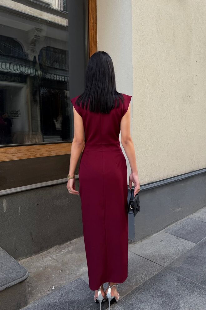 Miss Janell Claret Red Elegant Midi Sheath Dress Wholesale Clothing Cocktail