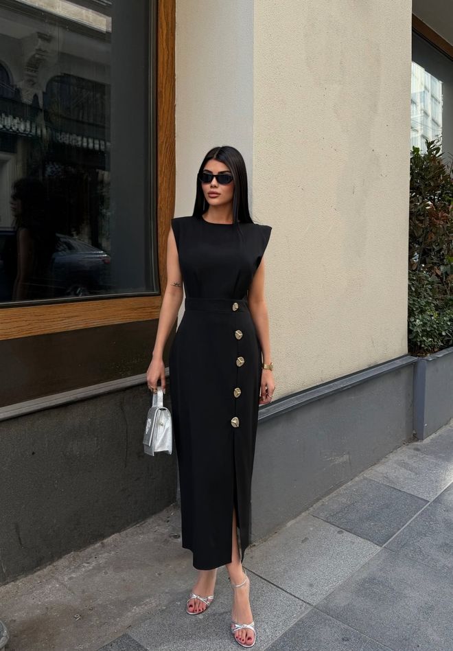 Miss Janell Κομψό Μαύρο Φόρεμα Θήκη Με Μανίκια Καπάκι Χονδρικό εμπόριο ενδυμάτων Σέξι