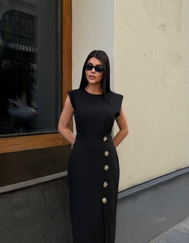 Miss Janell Elegant Black Sheath Dress With Cap Sleeves Wholesale Clothing 5