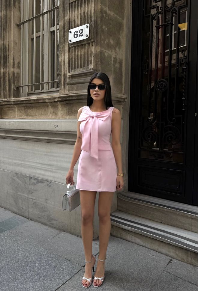 Miss Janell Rochie Mini Roz Elegantă Simplă Tip Draperie Cu Mâneci Capac Îmbrăcăminte cu ridicata Casual