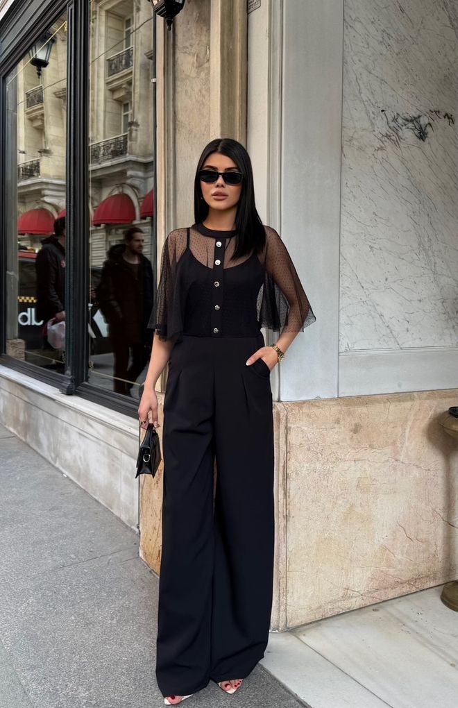 Miss Janell Crni Elegantni Krojeni Kombinezon Veleprodaja odjeće Ležerni