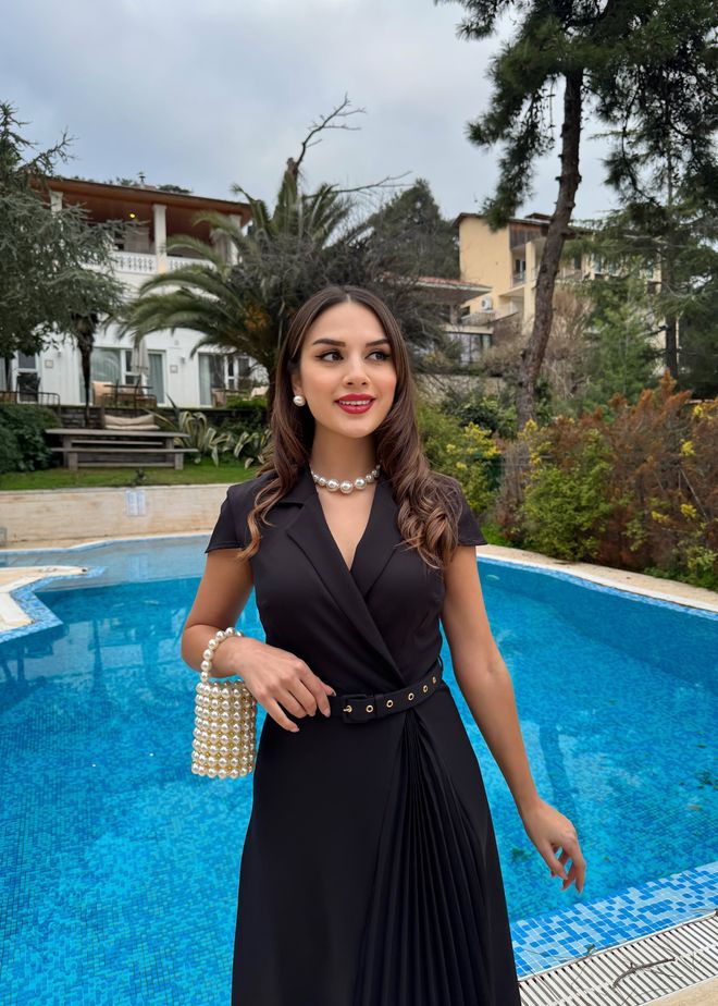 Miss Janell Elegant Black Wrap Dress With Cap Sleeves Wholesale Clothing Work