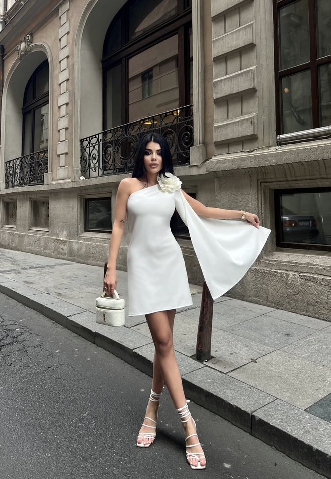 Miss Janell Witte Elegante Kokerjurk Met Één Schouder Hals Groothandel Kleding Formeel