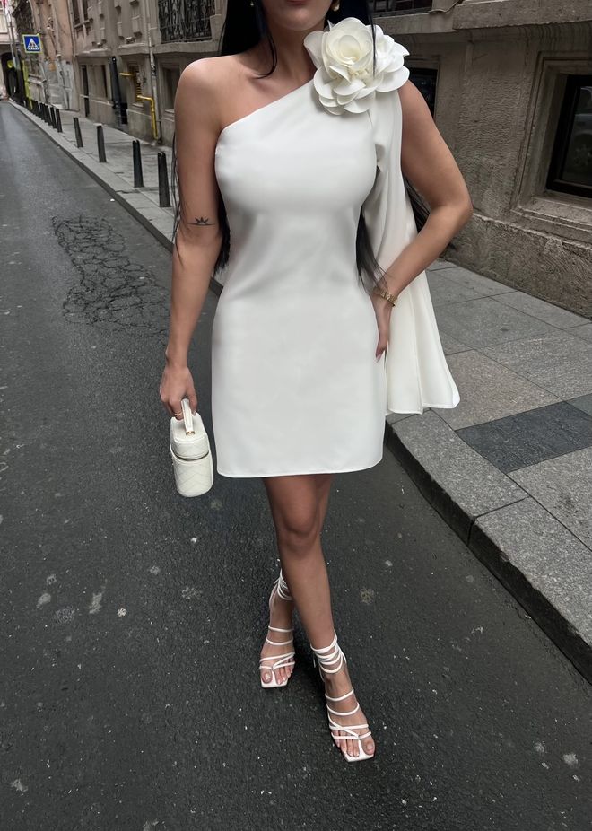 Miss Janell Witte Elegante Kokerjurk Met Één Schouder Hals Groothandel Kleding 1