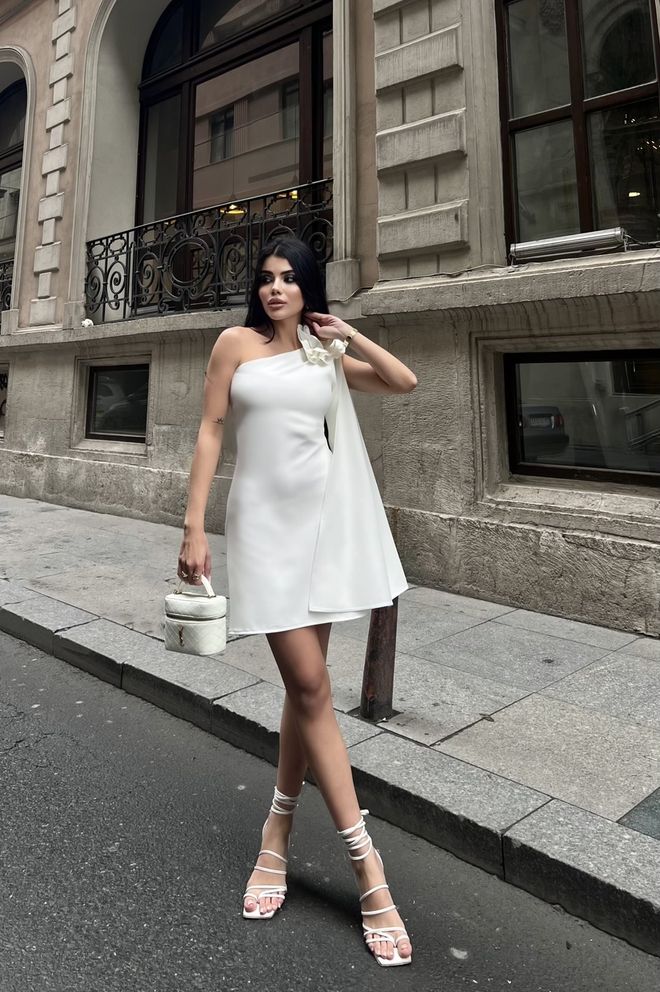 Miss Janell Witte Elegante Kokerjurk Met Één Schouder Hals Groothandel Kleding Lente