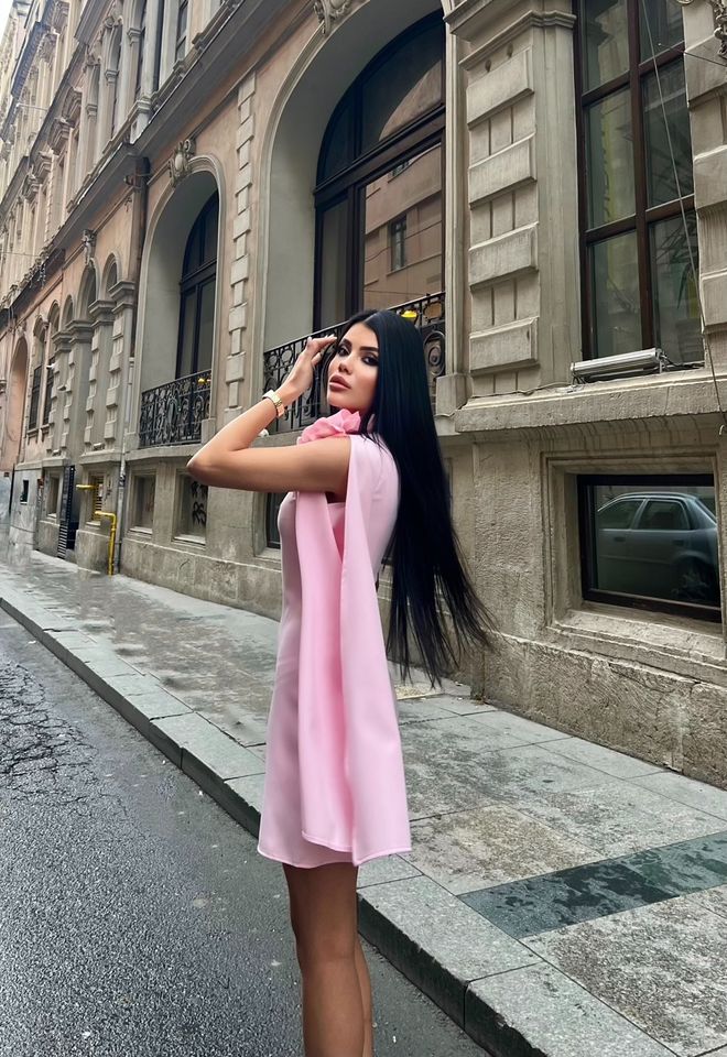 Miss Janell Elegant Pink Mini Shift Dress With Cape Sleeves Wholesale Clothing 5