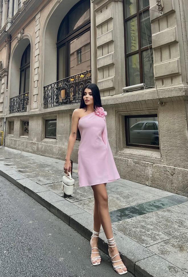 Miss Janell Elegant Pink Mini Shift Dress With Cape Sleeves Wholesale Clothing Formal