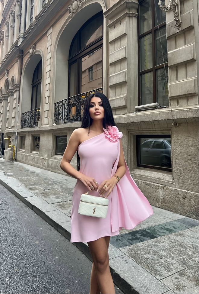 Miss Janell Elegant Pink Mini Shift Dress With Cape Sleeves Wholesale Clothing Birthday