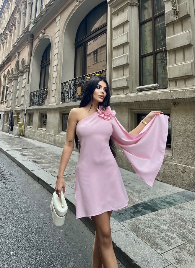 Miss Janell Elegant Pink Mini Shift Dress With Cape Sleeves Wholesale Clothing Spring
