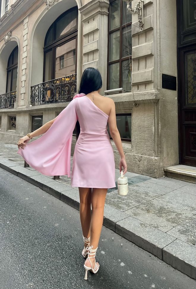 Miss Janell Elegant Pink Mini Shift Dress With Cape Sleeves Wholesale Clothing Cocktail