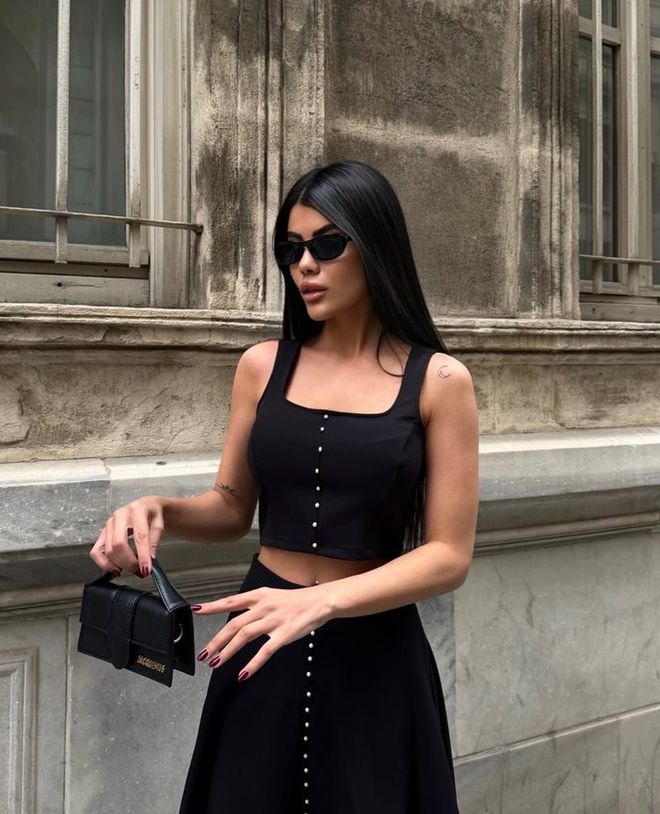 Miss Janell Black Elegant Flared Midi Skirt With High Waist Wholesale Clothing Birthday