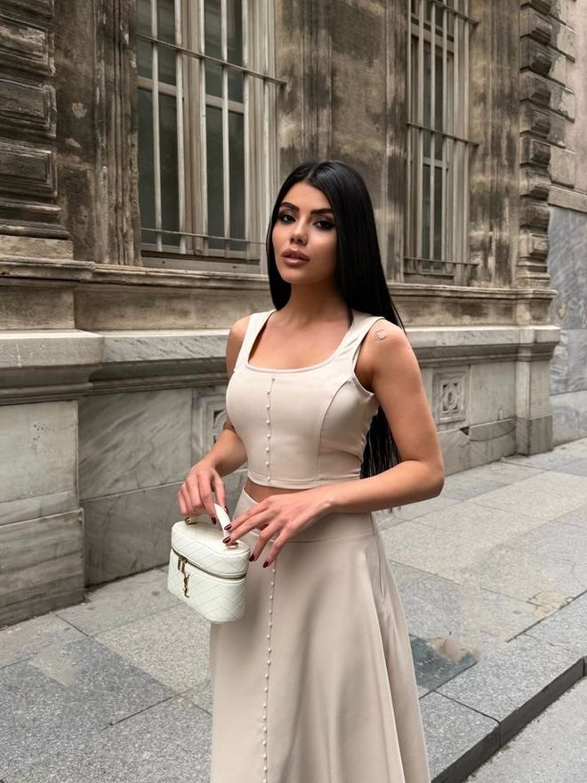 Miss Janell Beige A Line Midi Skirt High Waist Elegant Casual Wholesale Clothing Work