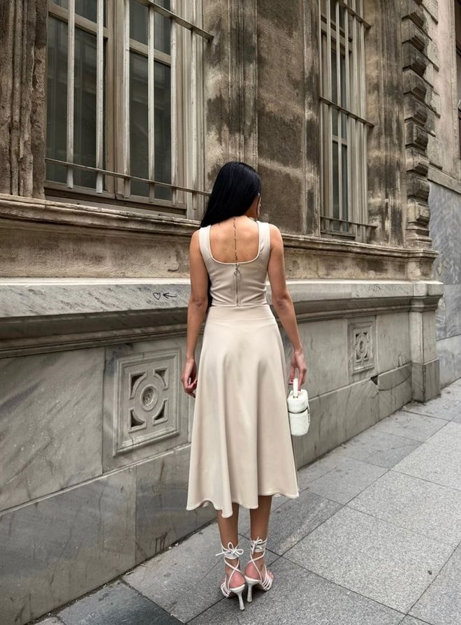 Miss Janell Beige A Line Midi Skirt High Waist Elegant Casual Wholesale Clothing 5