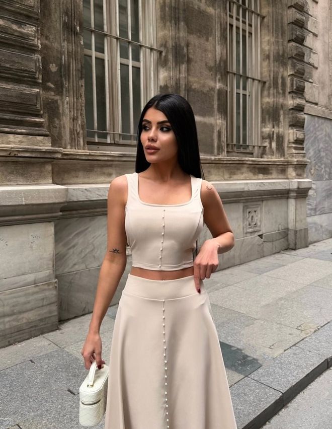 Miss Janell Beige A Line Midi Skirt High Waist Elegant Casual Wholesale Clothing Spring