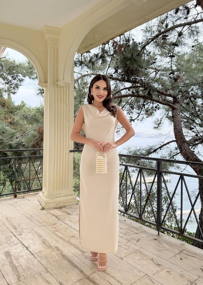 Miss Janell Беж Елегантна Хаљина Без Рукава С Капа Рукавом Велепродаја одеће Секси