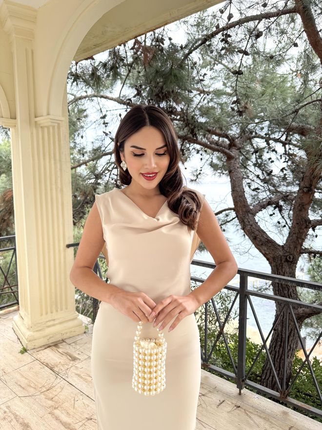 Miss Janell Beige Elegant Sleeveless Sheath Dress Wholesale Clothing Cocktail