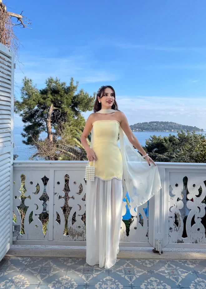 Miss Janell Жута Хаљина Омотач Без Бретела Маки Без Рукава Велепродаја одеће Формални