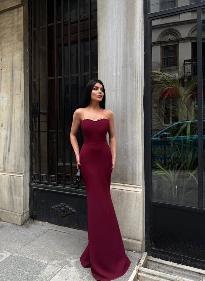 Miss Janell Claret Red Elegant Sheath Dress With High Neck Wholesale Clothing Spring