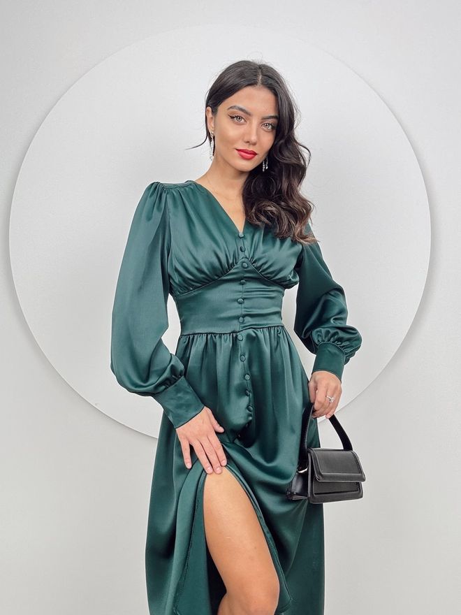 Miss Janell Елегантна Зелена Хаљина Фит Ан Фларе Миди Дужине Велепродаја одеће Секси