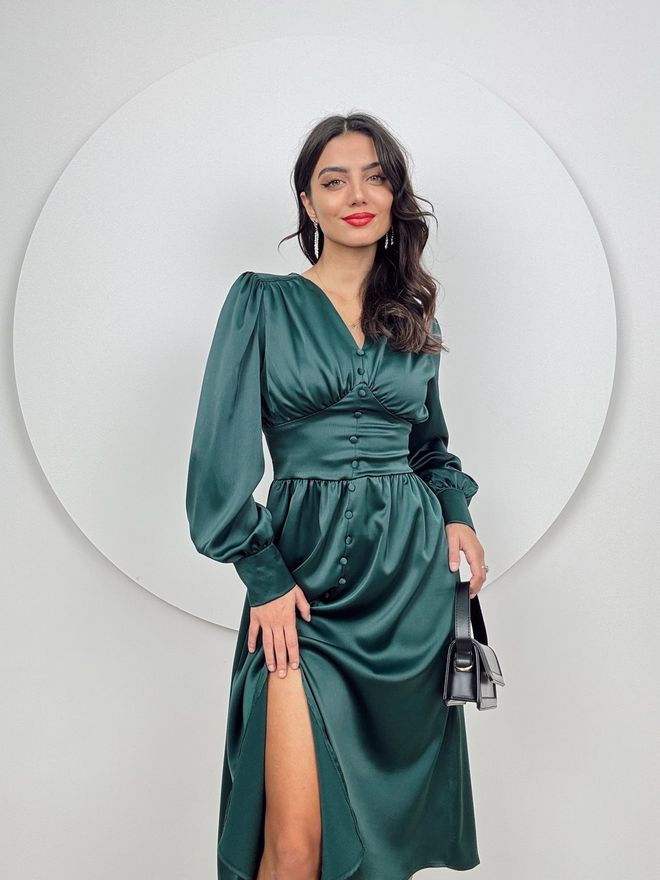 Miss Janell Elegant Green Fit And Flare Midi Dress Wholesale Clothing 1