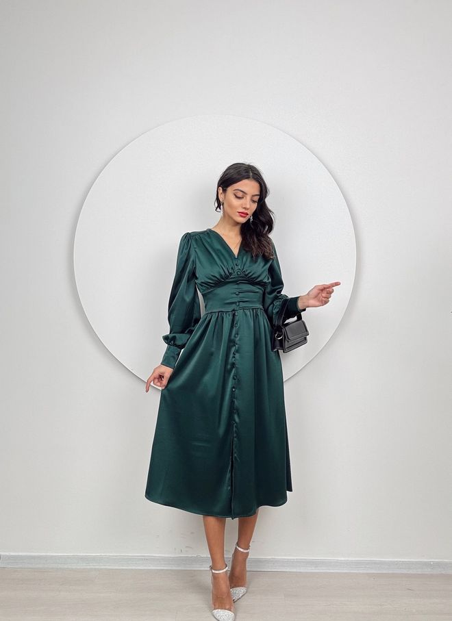 Miss Janell Elegant Green Fit And Flare Midi Dress Wholesale Clothing Spring