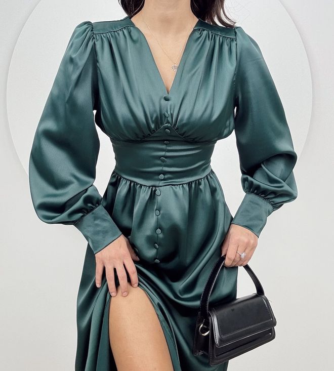 Miss Janell Elegant Green Fit And Flare Midi Dress Wholesale Clothing Formal