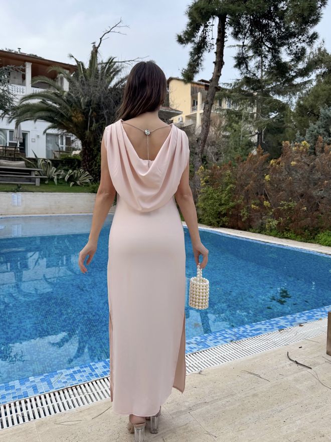 Miss Janell Pink Elegant Maxi Slit Dress With Cowl Neck Wholesale Clothing 1