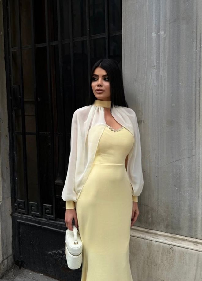 Miss Janell Elegant Yellow Bodycon Dress With Sweetheart Neck Wholesale Clothing 1