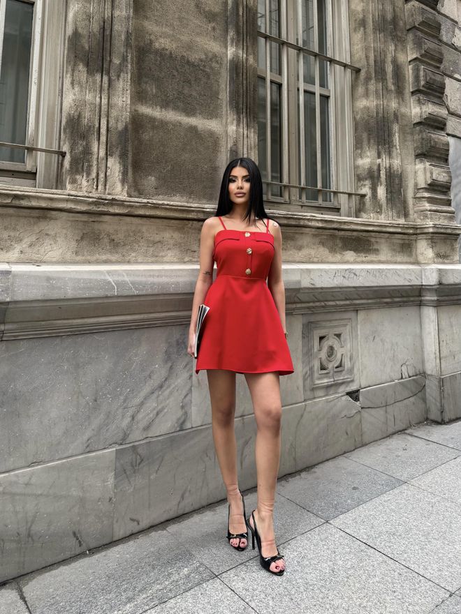 Miss Janell Red Sexy Sleeveless Square Neck Skater Dress Wholesale Clothing Casual