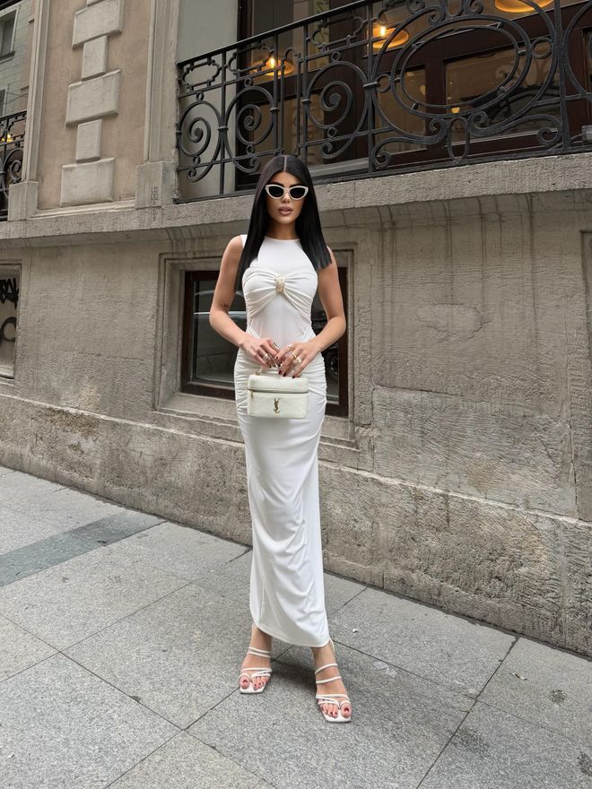 Miss Janell Бяла Елегантна Рокля Бодикон С Ръкави Тип Капаче Дрехи на едро Секси