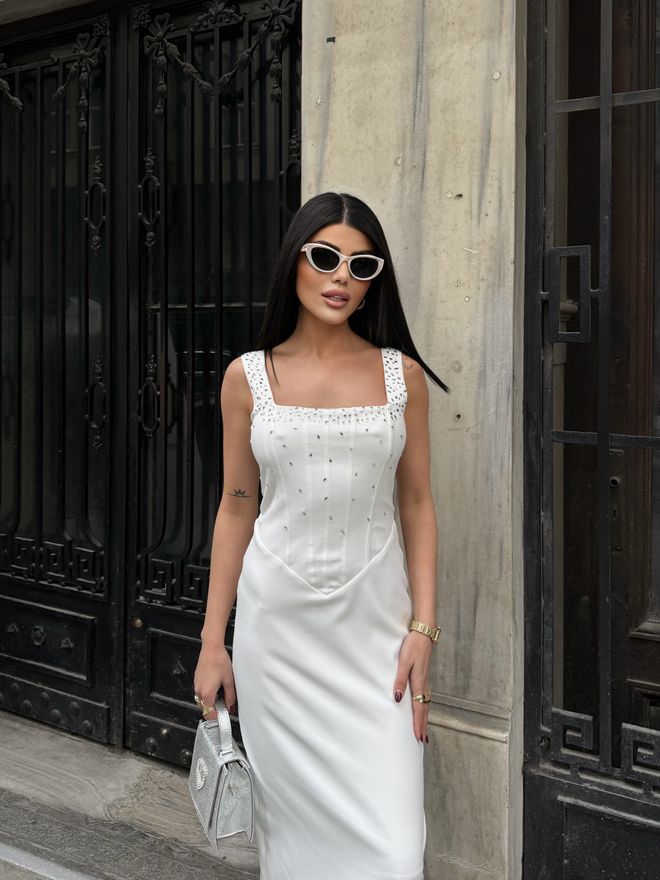 Miss Janell Elegant White Slip Dress With Square Neck Wholesale Clothing Wedding