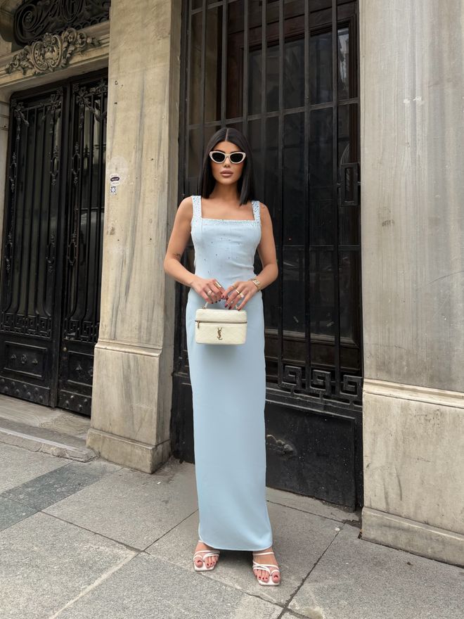 Miss Janell Elegant Blue Sleeveless Slip Dress Wholesale Clothing Sexy