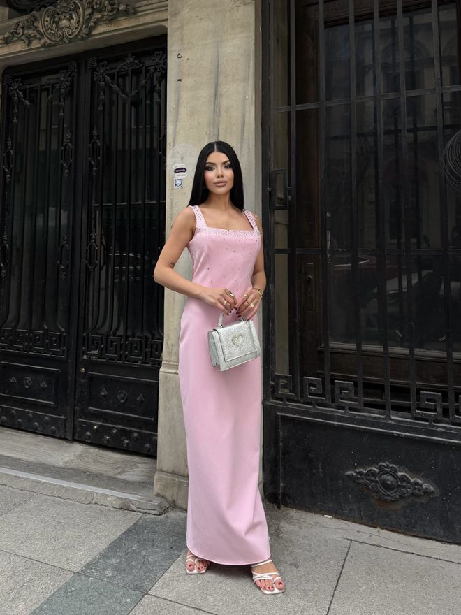 Miss Janell Roze Sexy Elegant Formeel Glam Slip Jurk Groothandel Kleding Sexy