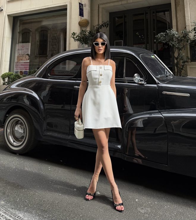 Miss Janell White Elegant A Line Mini Dress With Square Neck Wholesale Clothing 1