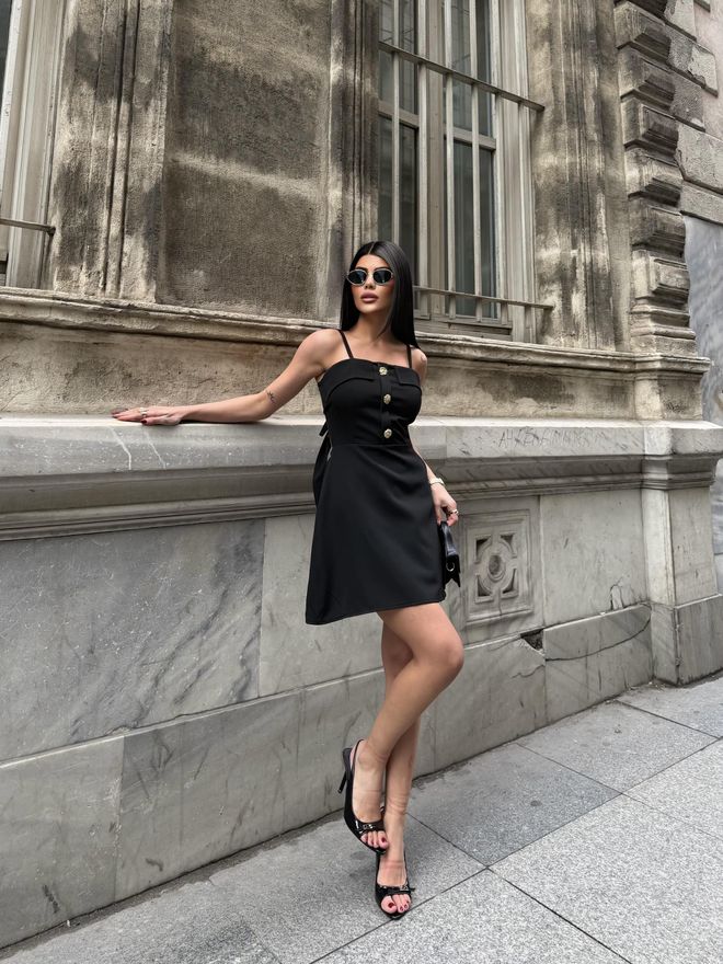 Miss Janell Zwarte Strapless A lijn Mini Jurk Met Kapmouw Groothandel Kleding Casual