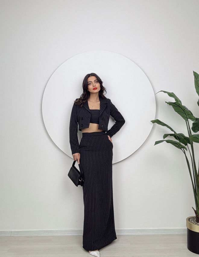 Miss Janell Trostruki Set Sa Suknjom Crna Велепродаја одеће Неформалан