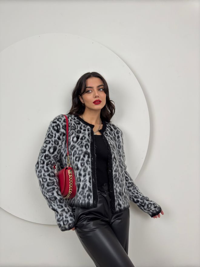 Miss Janell Πλεκτή Ζακέτα Λεοπάρδαλη Πολύχρωμη Χονδρικό εμπόριο ενδυμάτων Casual