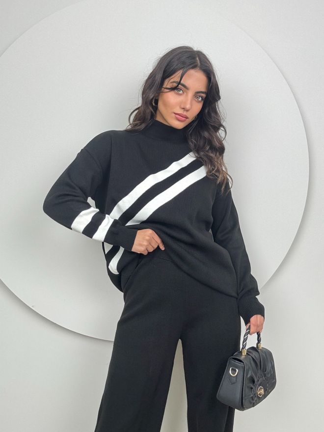 Miss Janell Prugasti Set Dvostruke Pletenine Crna Велепродаја одеће Неформалан