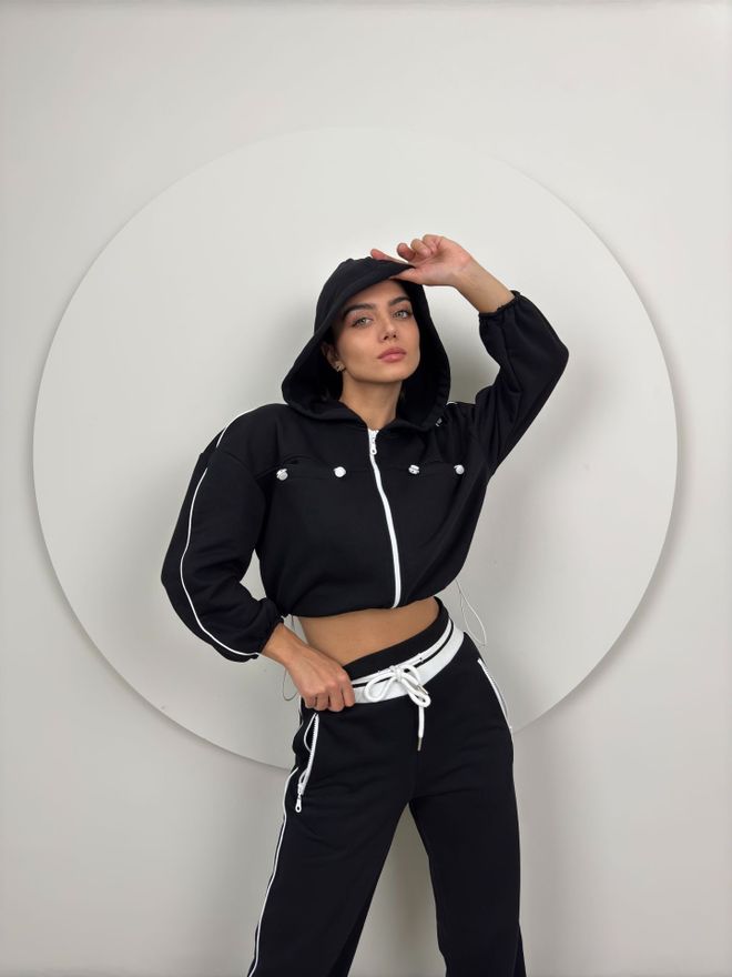 Miss Janell Σετ Αθλητικής Φόρμας Πλεκτής Ζώνης Μαύρο Χονδρικό εμπόριο ενδυμάτων Αθλητικό