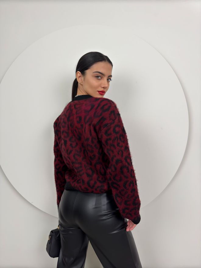 Miss Janell Džemper Sa Leopardovim Printom Bordo Велепродаја одеће Неформалан
