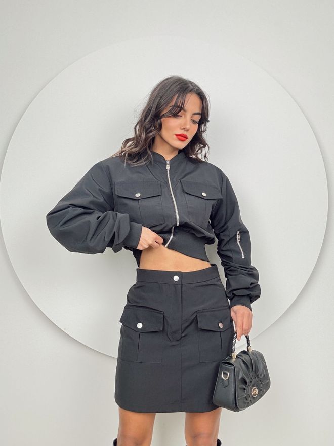 Miss Janell Bomber Set Sa Suknjom Crna Велепродаја одеће Неформалан